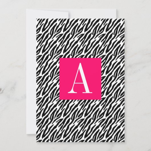 Roze monogram A Zebrastripes bruiloft Kaart (Achterkant)
