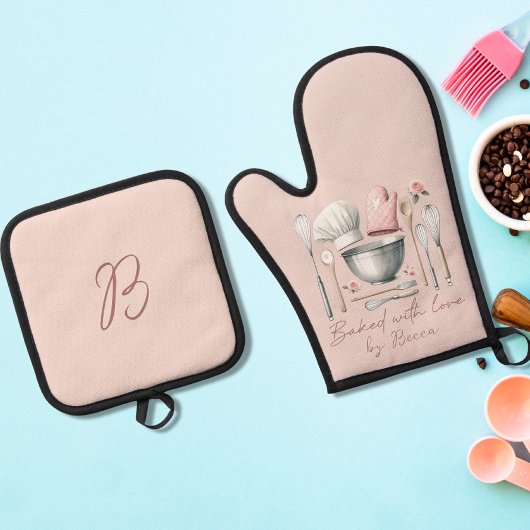 Roze Monogram Bakken Ovenwant & Pannenlap Set