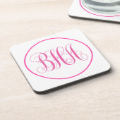 Roze Monogram Bier Onderzetter (Linkerzijde)