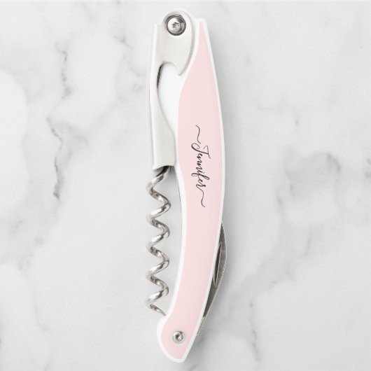Roze Monogram Bierwijn Kurkentrekker Flesopener (Voorkant)