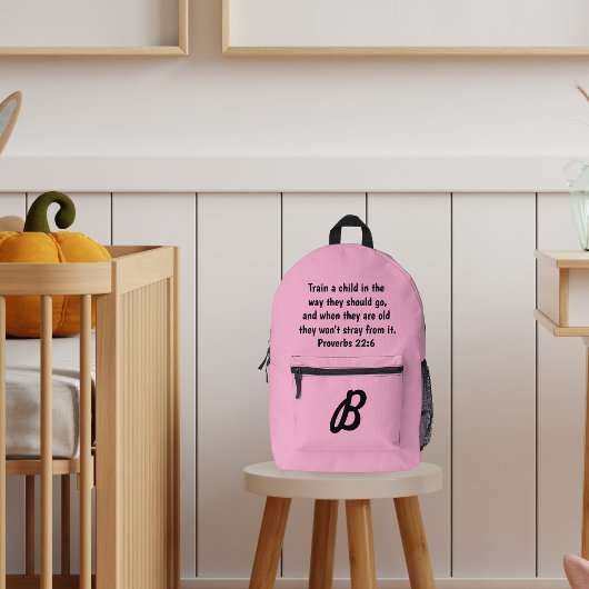 Roze Monogram Bijbelvers Spreuken 22:6 Bedrukte Rugzak