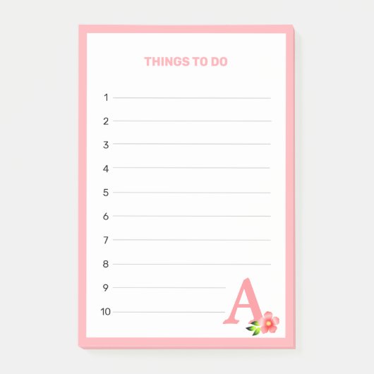 Roze Monogram & Bloem Dingen Om Te Doen Post-it® Notes (Voorkant)