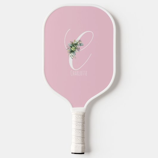 Roze monogram bloem letter C Pickleball Paddle (Achterkant)