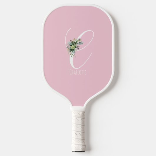 Roze monogram bloem letter C Pickleball Paddle (Voorkant)