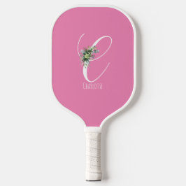Roze monogram bloem letter C Pickleball Paddle