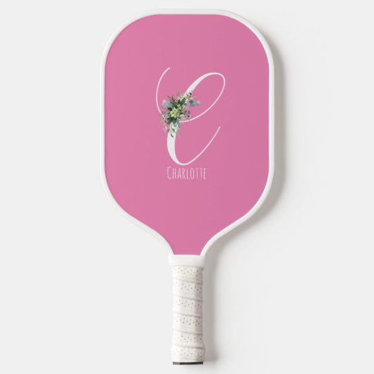 Roze monogram bloem letter C Pickleball Paddle (Voorkant)