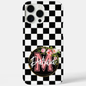 roze monogram Bloem zwart-wit Gecontroleerde as Case-Mate iPhone Case (Achterkant)