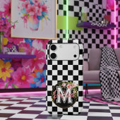 roze monogram Bloem zwart-wit Gecontroleerde as Case-Mate iPhone Case