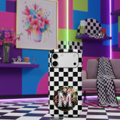 roze monogram Bloem zwart-wit Gecontroleerde as Case-Mate iPhone Case