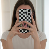 roze monogram Bloem zwart-wit Gecontroleerde as Case-Mate iPhone Case