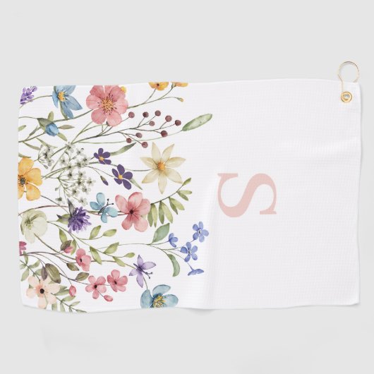 Roze Monogram Bloemen Botanisch Golfhanddoek (Horizontaal)