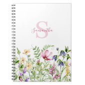 Roze Monogram Bloemen Botanisch Notitieboek (Voorkant)