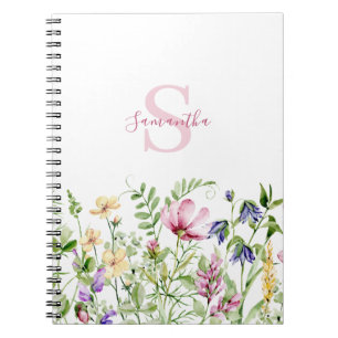 Roze Monogram Bloemen Botanisch Notitieboek