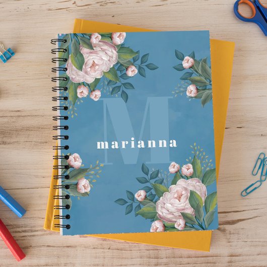 Roze Monogram  Bloemen Groen Rozen Notitieboek