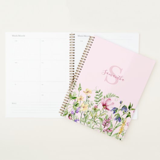 Roze monogram bloemen planner (Display)