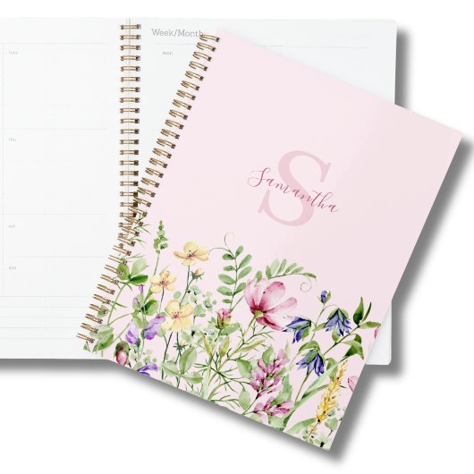 Roze monogram bloemen planner