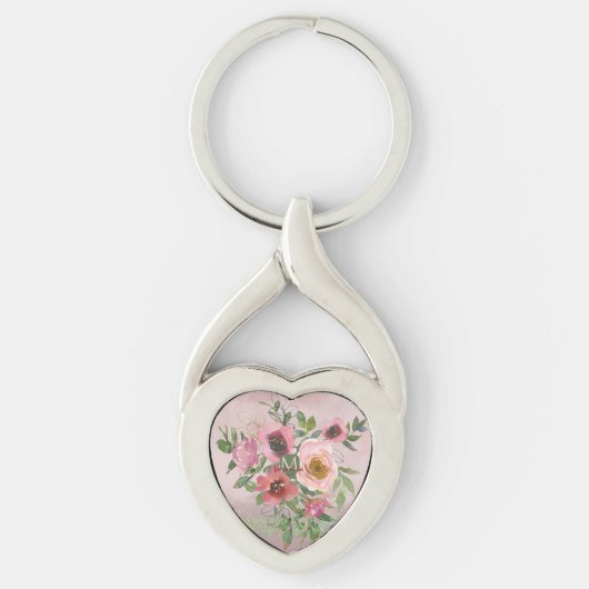  Roze Monogram Bloemen Sleutelhanger (Voorkant)