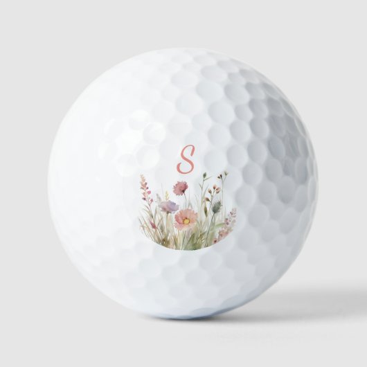 Roze Monogram Bloemen Wildbloem Golfballen (Voorkant)