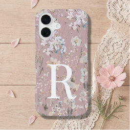 Roze Monogram Bloemendesign iPhone 16 Hoesje