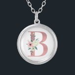 Roze Monogram Bloemenletter B Waterverf Boeket Zilver Vergulden Ketting<br><div class="desc">Monogram ketting met uw initiaal in glitter en waterverf bloemen. De bloemenletter B is ontworpen in stoffige roze glitter, verfraaid met een boeket roze en ivoren bloemen en groen. Een mooi cadeau voor elke vrouw en elke gelegenheid. Ook een heerlijk idee als huwelijksgunst, voor bruidsmeisjes om op je trouwdag en/of...</div>