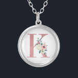 Roze Monogram Bloemenletter K Waterverf Boeket Zilver Vergulden Ketting<br><div class="desc">Monogram ketting met uw initiaal in glitter en waterverf bloemen. De bloemenletter K is ontworpen in stoffige roze glitter, verfraaid met een boeket roze en ivoren bloemen en groen. Een mooi cadeau voor elke vrouw en elke gelegenheid. Ook een heerlijk idee als huwelijksgunst, voor bruidsmeisjes om op je trouwdag en/of...</div>