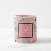 Roze Monogram Bloemenpatroon Eenvoudige Boho Mok (Midden)