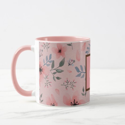 Roze Monogram Bloemenpatroon Eenvoudige Boho Mok (Links)