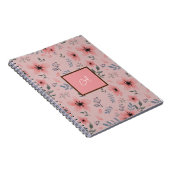 Roze Monogram Bloemenpatroon Eenvoudige Boho  Notitieboek (Rechterzijde)