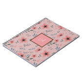 Roze Monogram Bloemenpatroon Eenvoudige Boho  Notitieboek (Linkerzijde)