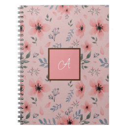Roze Monogram Bloemenpatroon Eenvoudige Boho Notitieboek