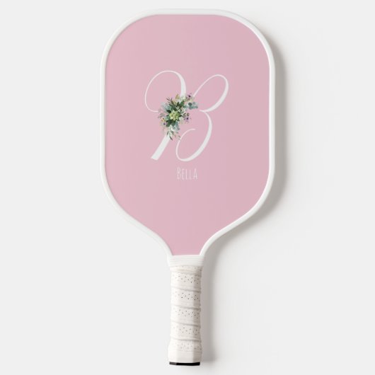 Roze monogram bloemletter B Pickleball Paddle (Achterkant)