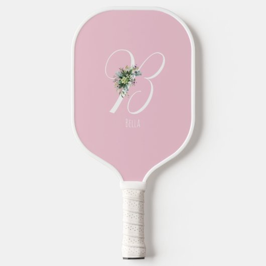 Roze monogram bloemletter B Pickleball Paddle (Voorkant)