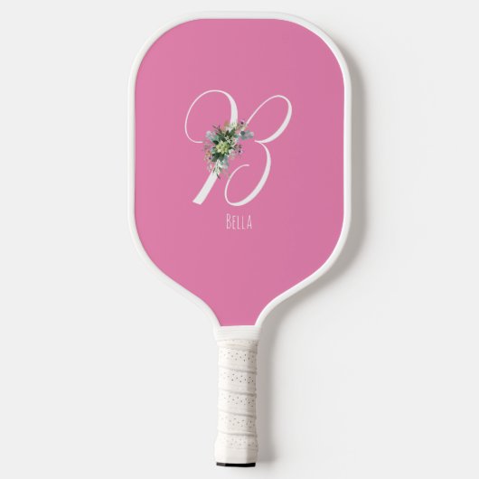 Roze monogram bloemletter B Pickleball Paddle (Achterkant)