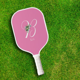 Roze monogram bloemletter B Pickleball Paddle