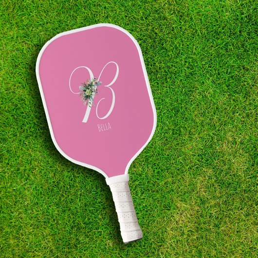 Roze monogram bloemletter B Pickleball Paddle