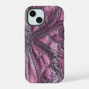 Roze monogram bloemrijke abstracte stijlvolle eleg iPhone 15 case