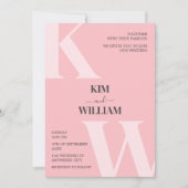 Roze Monogram Bruiloft Kaart (Voorkant)