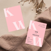 Roze Monogram Bruiloft Kaart