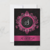 roze monogram bruiloft RSVP standaard 3.5 x 5 (Voorkant)