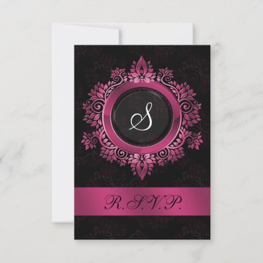 roze monogram bruiloft RSVP standaard 3.5 x 5 (Voorkant)