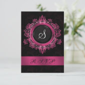 roze monogram bruiloft RSVP standaard 3.5 x 5 Kaartje (Staand voorkant)