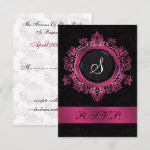 roze monogram bruiloft RSVP standaard 3.5 x 5 Kaartje (Voorkant / Achterkant)