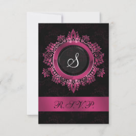 roze monogram bruiloft RSVP standaard 3.5 x 5 Kaartje