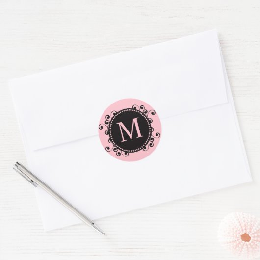  Roze Monogram Bruiloft Sticker (Envelop)