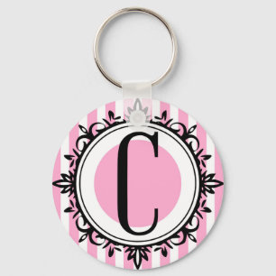 Roze monogram C Sleutelhanger