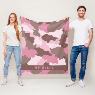 Roze monogram Camo Girly Camouflage Fleece Deken