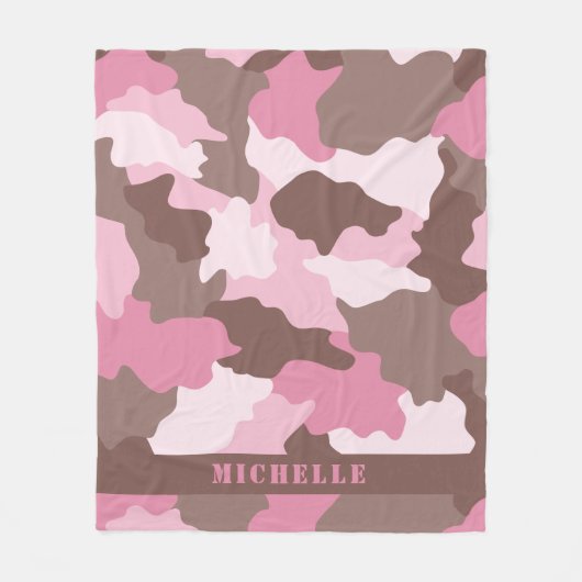 Roze monogram Camo Girly Camouflage Fleece Deken (Voorkant)