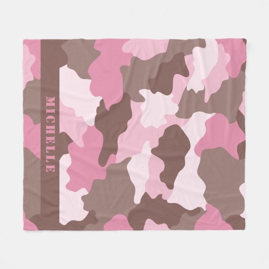 Roze monogram Camo Girly Camouflage Fleece Deken (Voorkant (Horizontaal))