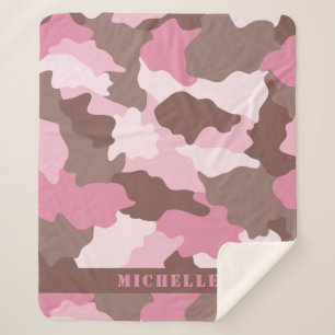 Roze monogram Camo Girly Camouflage Sherpa Deken
