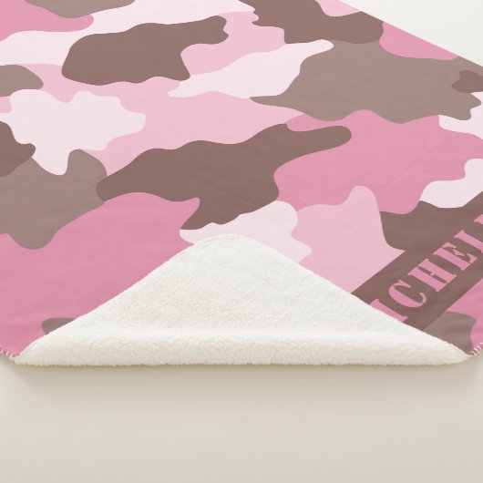Roze monogram Camo Girly Camouflage Sherpa Deken (3/4)